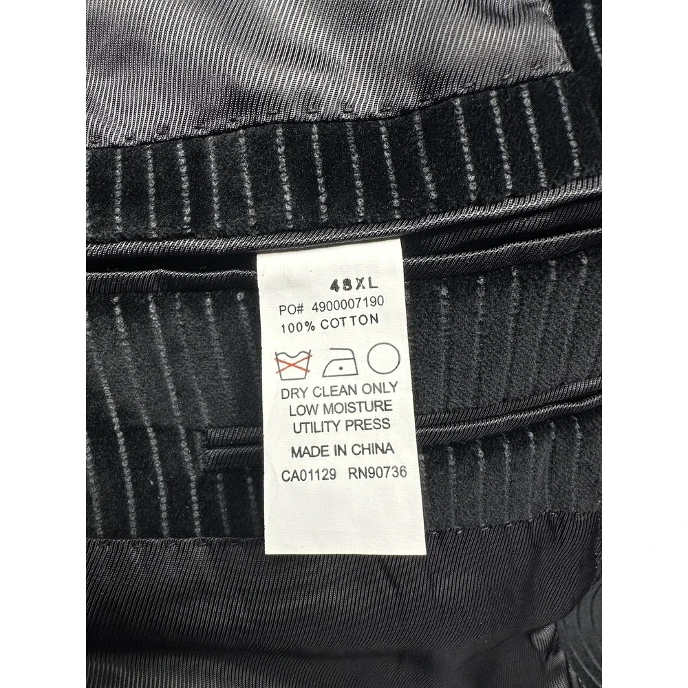 Calvin Klein Blazer Mens 48XL Black Velvet‎ Pinstripe 3 Button Sport Coat
